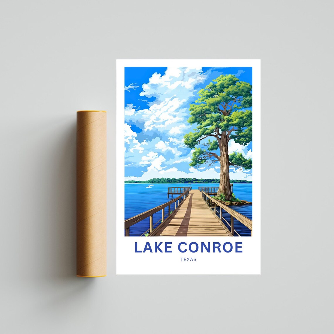 Lake Conroe Texas Personalized Long Wooden Pier Lake View Poster - Image 4