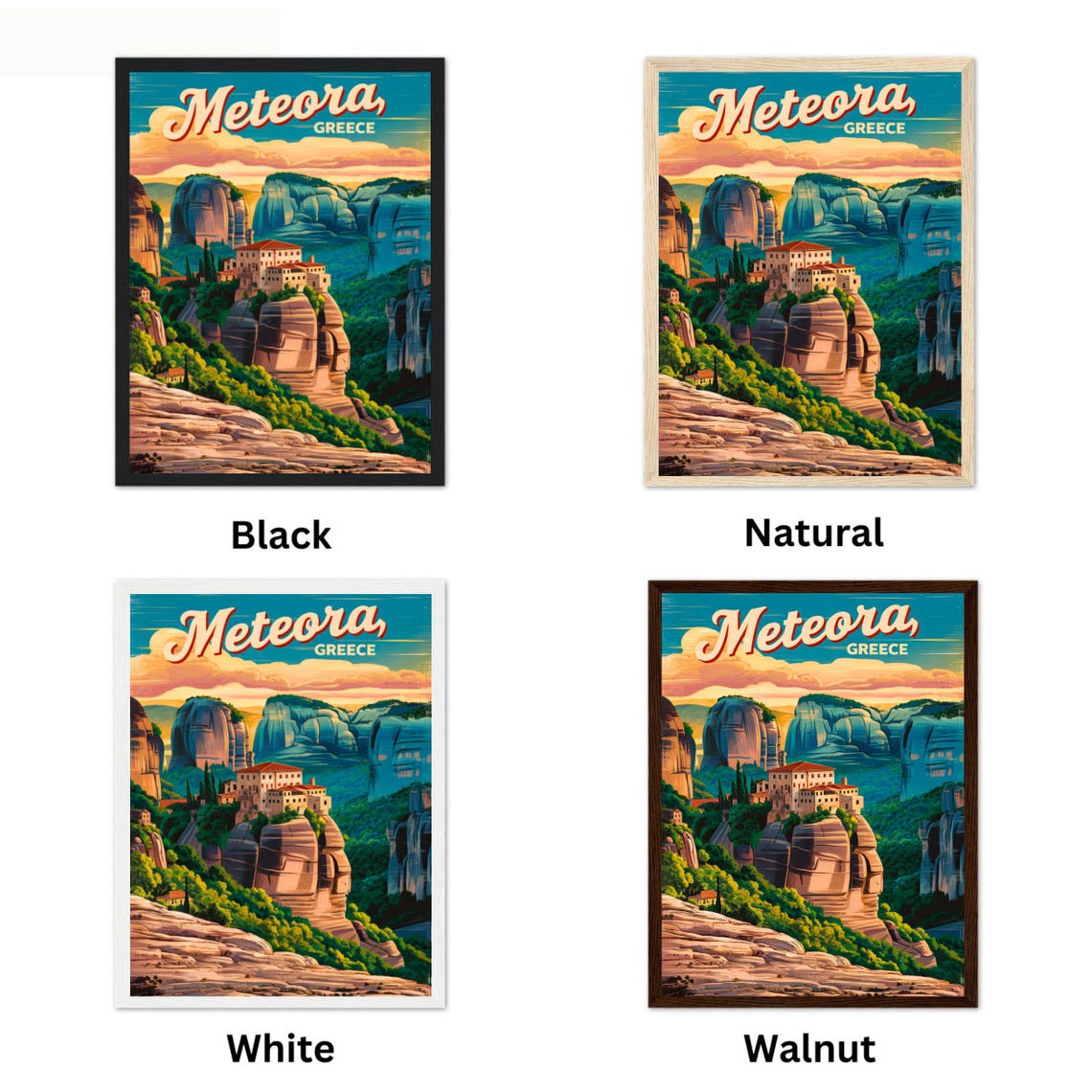 Meteora Greece Scenic Stone Monastery Cliffs Sunset Travel Poster - Image 4
