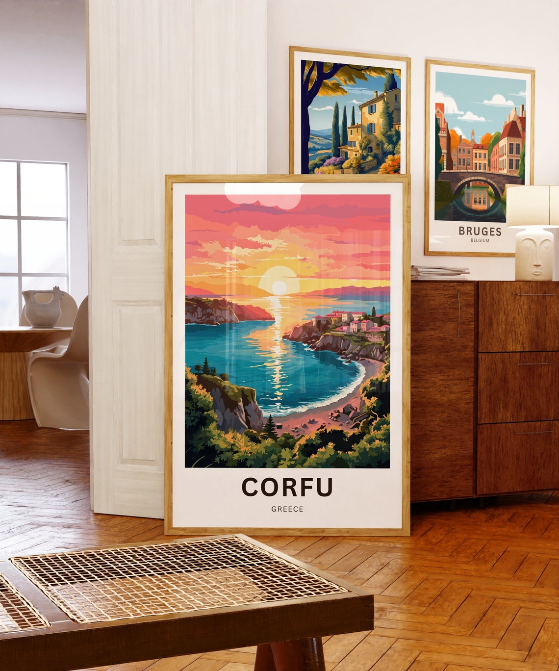 Corfu Greece Stunning Sunset Bay Beach and Cliffs Travel Poster - Image 5