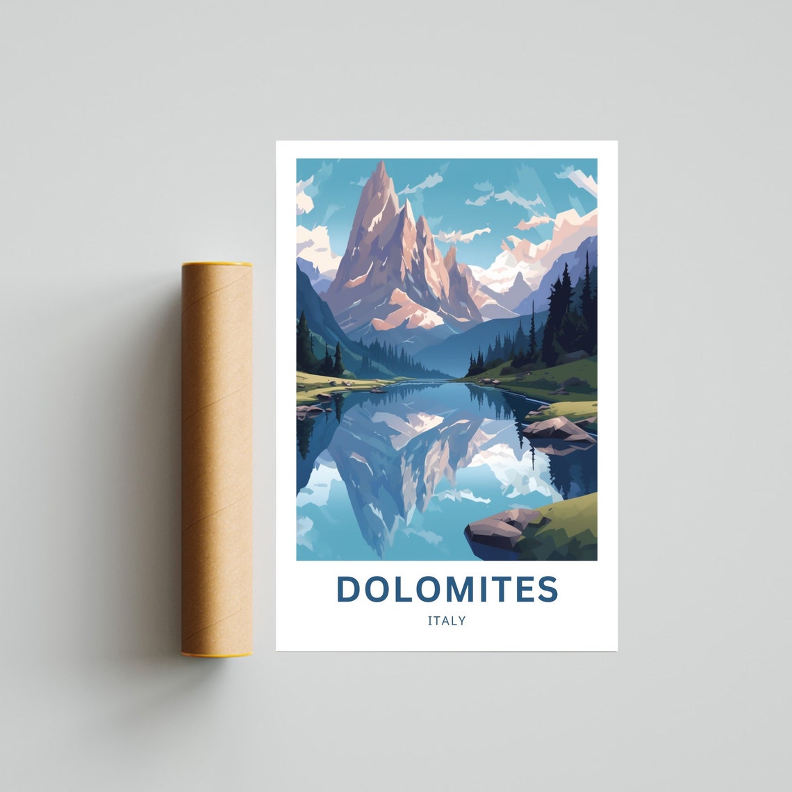 Dolomites Italy Jagged Mountain Peak Lake Reflection Alpine Poster - Image 4