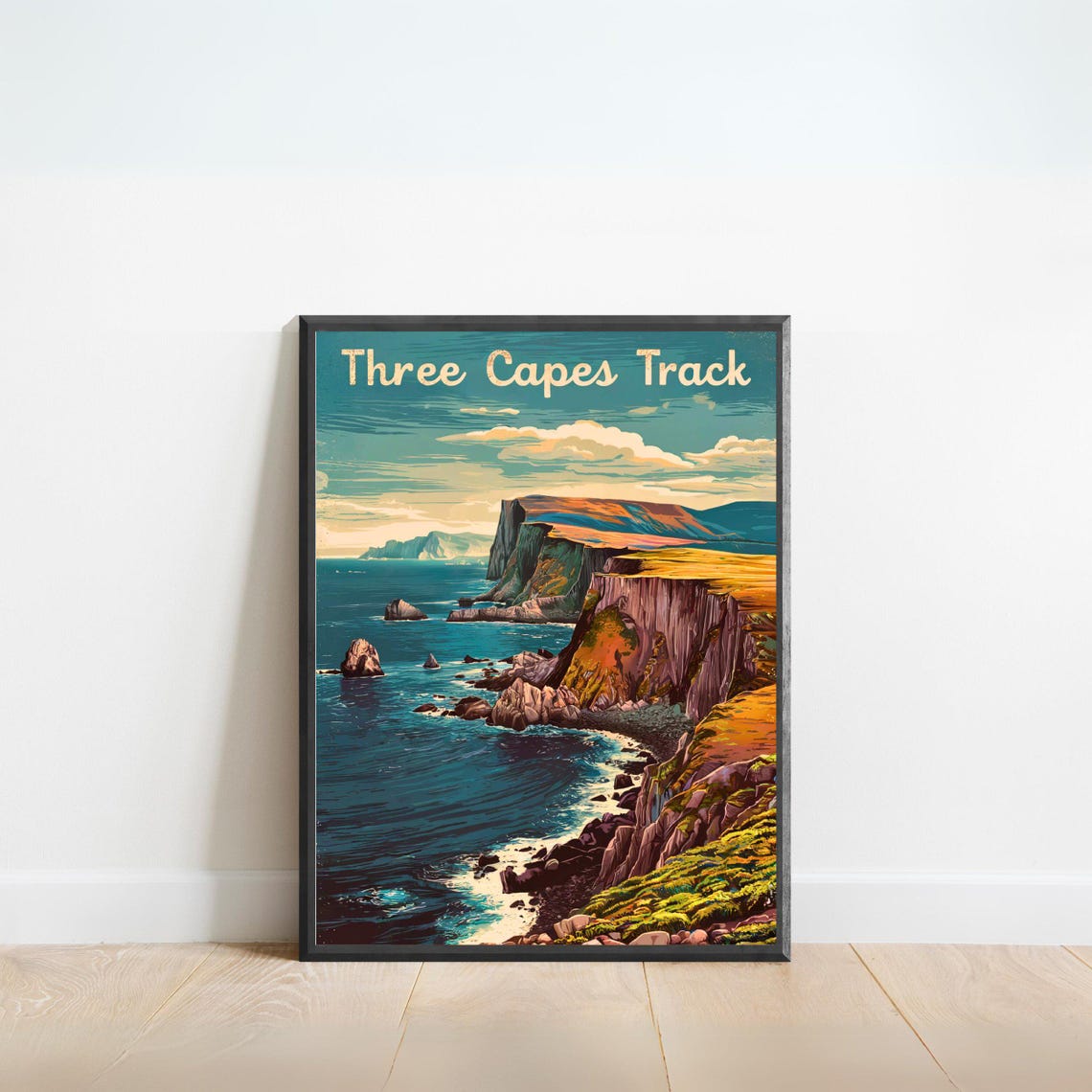 Three Capes Track Tasmania Rugged Coastline Vintage Travel Poster