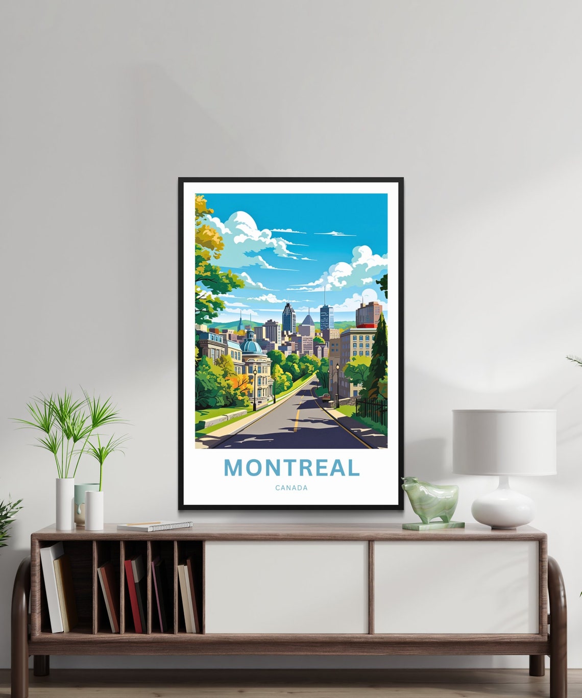 Montreal Canada Tree Lined Street With City Skyline View Poster - Image 2