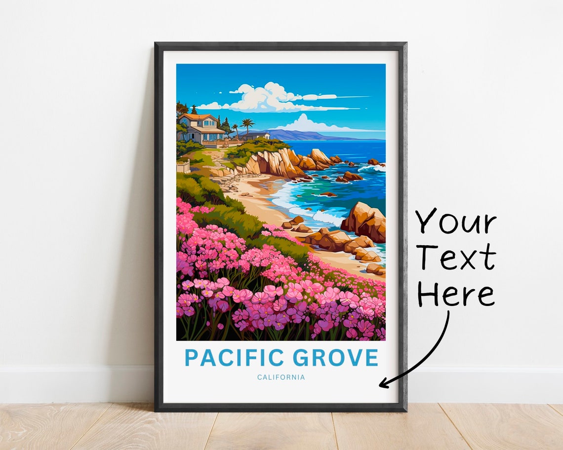 Pacific Grove California Pink Flowers Beach Personalizable Poster