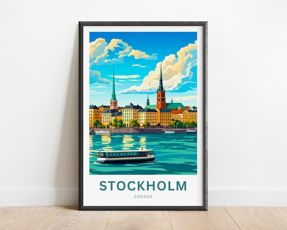 Stockholm Sweden Harbor Old Town Skyline Scenic Travel Poster
