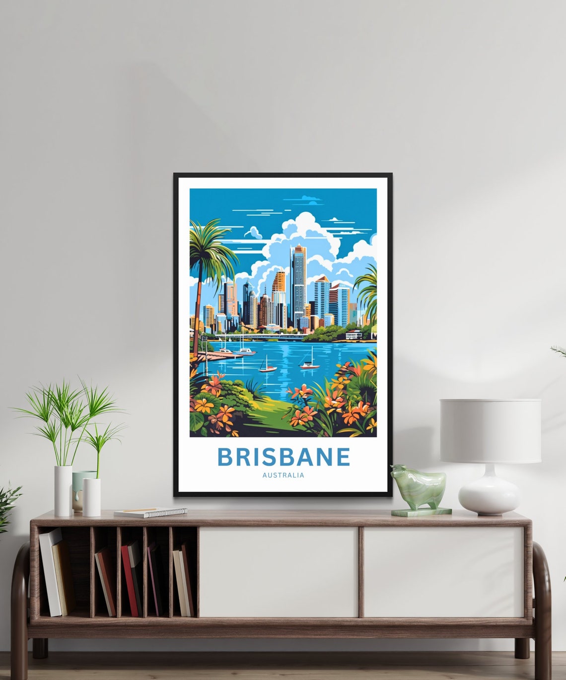 Personalized Brisbane Australia River Skyline Retro Cityscape Poster - Image 2
