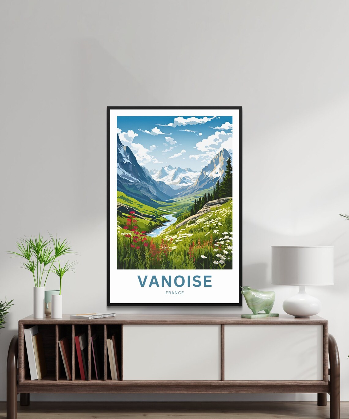Vanoise French Alps Red Wildflower Valley Stream Travel Poster - Image 2