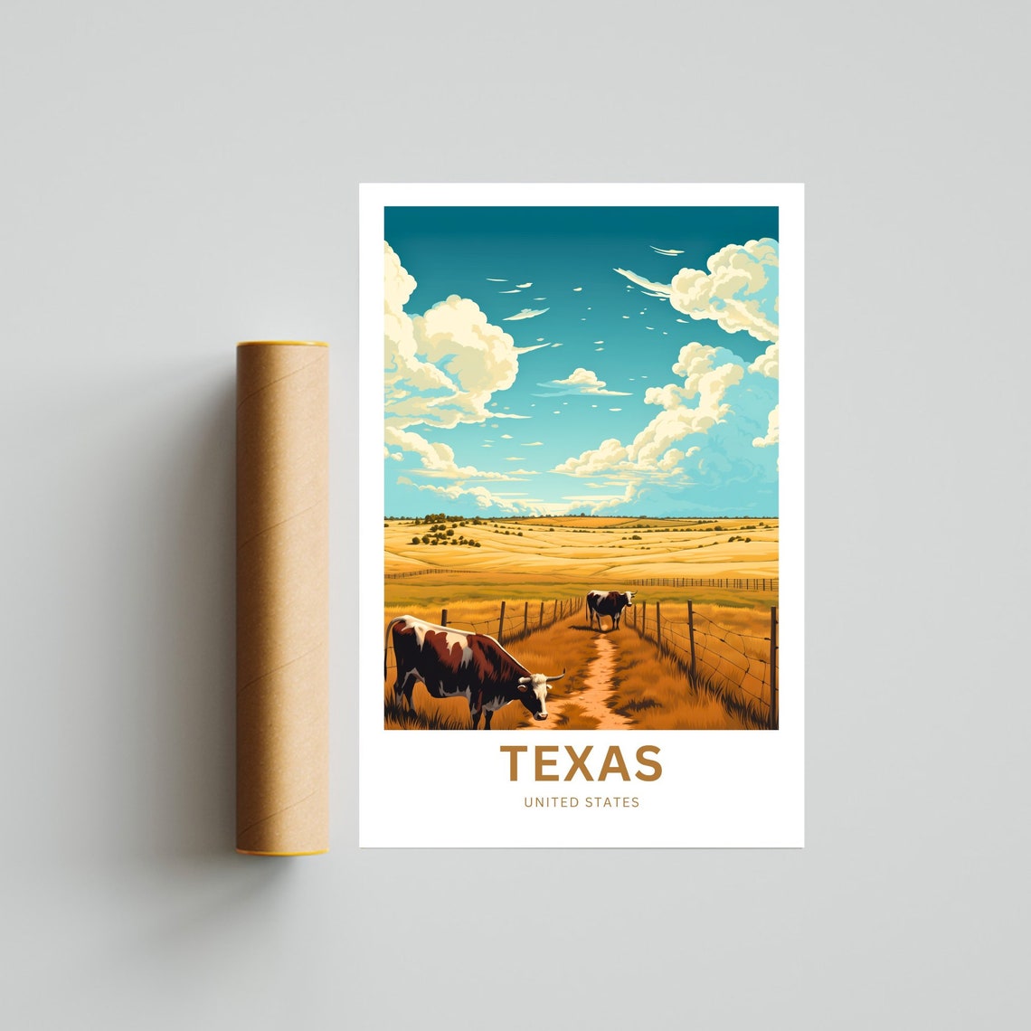 Texas Cattle Grazing Pasture Path Personalized Custom Text Poster - Image 4