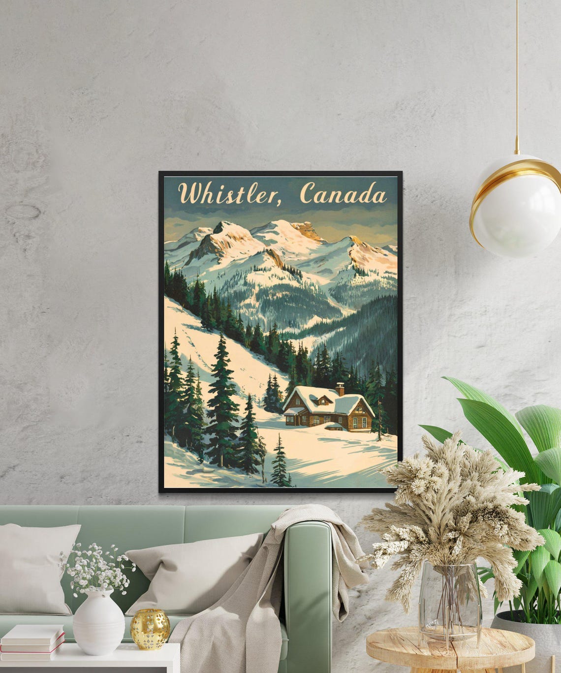 Whistler Canada Vintage Snowy Mountains and Log Cabin Retro Poster - Image 3