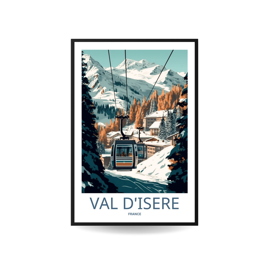 Val d'Isere France Ski Gondola Winter Alpine Mountain Travel Poster