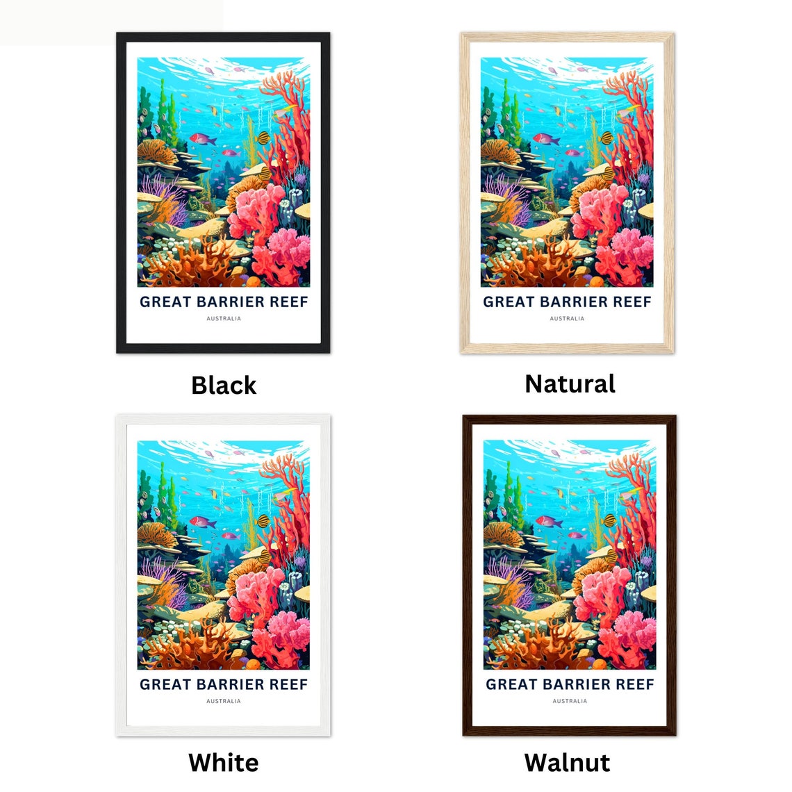Great Barrier Reef Australia Colorful Coral Reef Fish Scene Poster