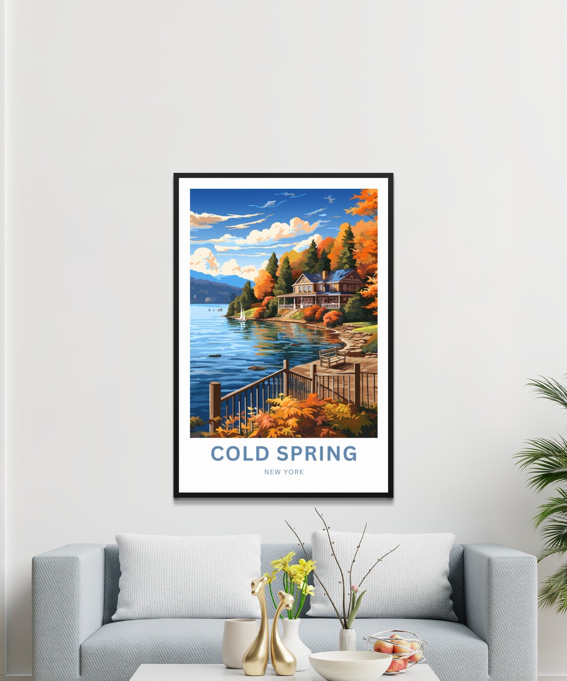 Personalized Cold Spring New York Autumn Lake Sailboat Travel Poster - Image 2