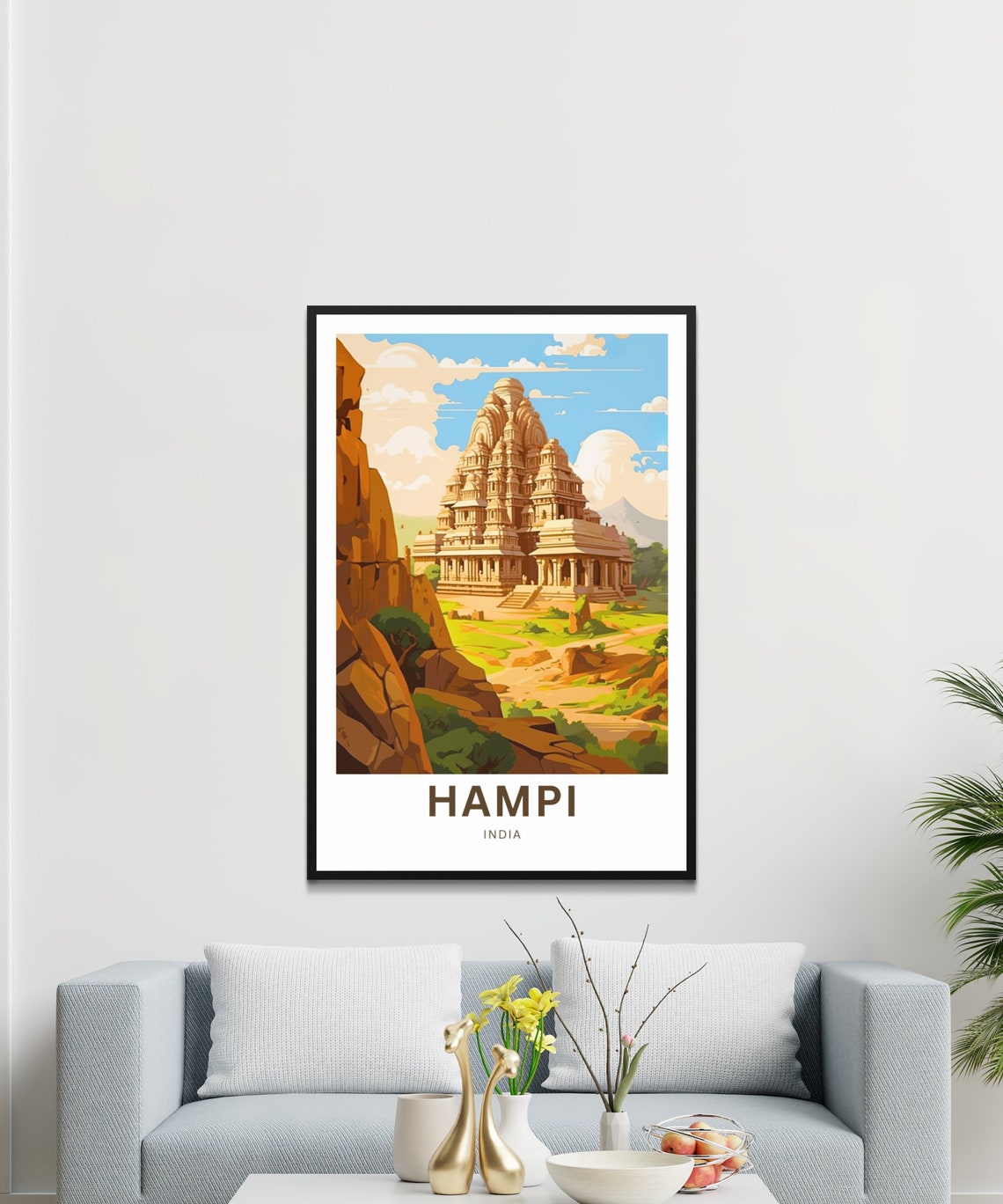 Hampi India Ancient Temple Complex Sandstone Towers Travel Poster - Image 3