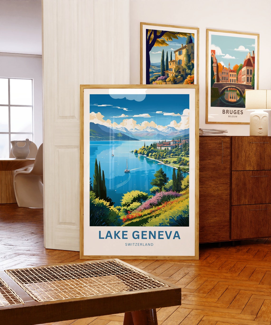 Lake Geneva Switzerland Sailing Bay Alpine View Travel Poster - Image 5