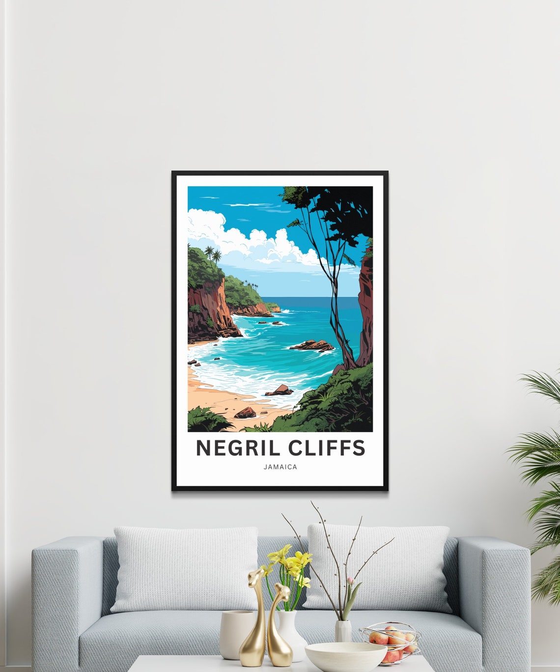 Negril Cliffs Travel Print Negril Cliffs Poster Jamaica Wall Art Framed Present Gift United States Present - Image 3
