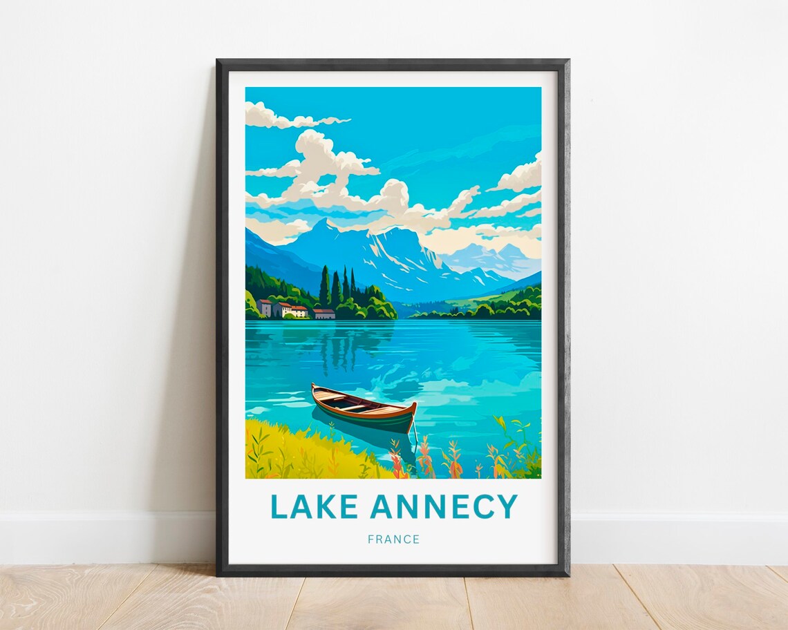 Lake Annecy Travel Print Lake Annecy Poster France Wall Art Framed Present Gift France Present
