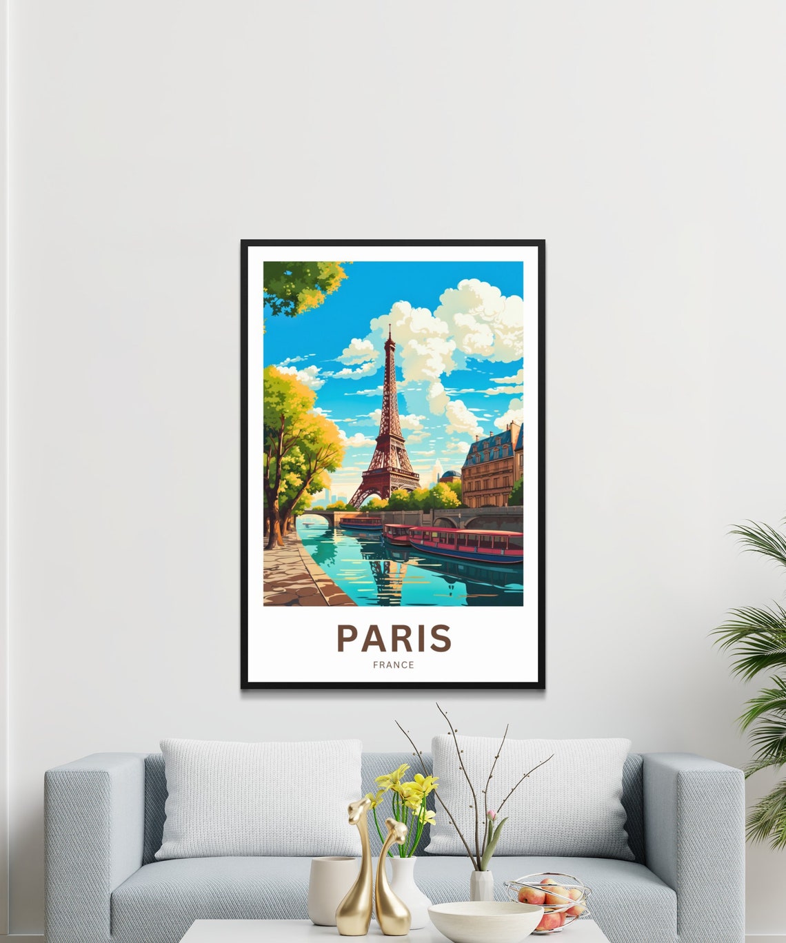 Paris France Eiffel Tower Seine Riverside Vintage Travel Poster - Image 2