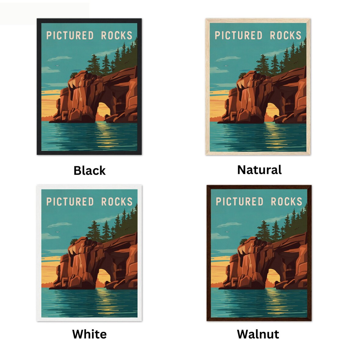 Pictured Rocks Red Rock Arch Sunset Lake Superior Travel Poster - Image 2
