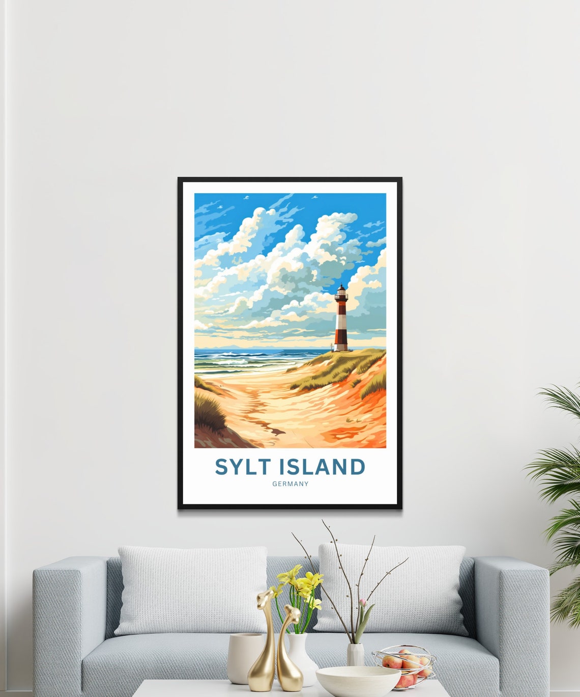 Sylt Island Germany Red White Lighthouse Dune Coast Travel Poster - Image 3