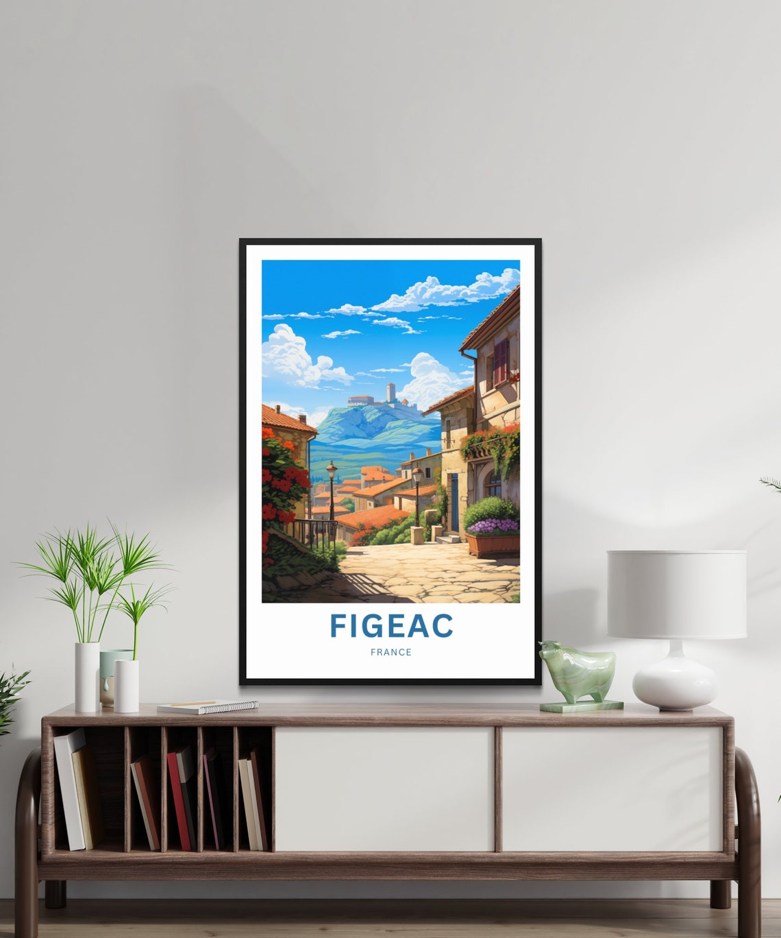 Figeac France Cobblestone Street Hilltop Castle Personalized Poster - Image 2