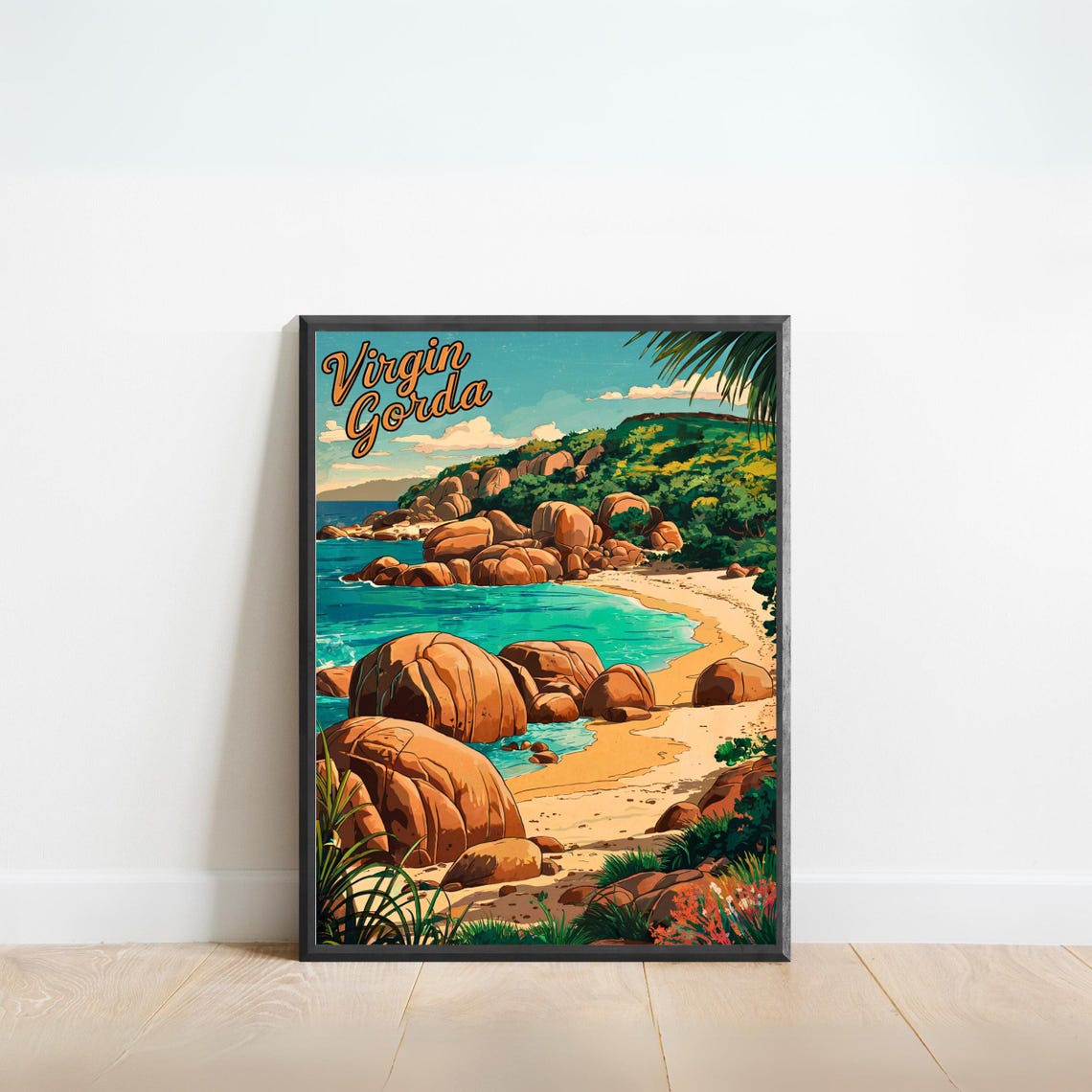 Virgin Gorda Rocky Cove Beach Vintage Caribbean Island Poster