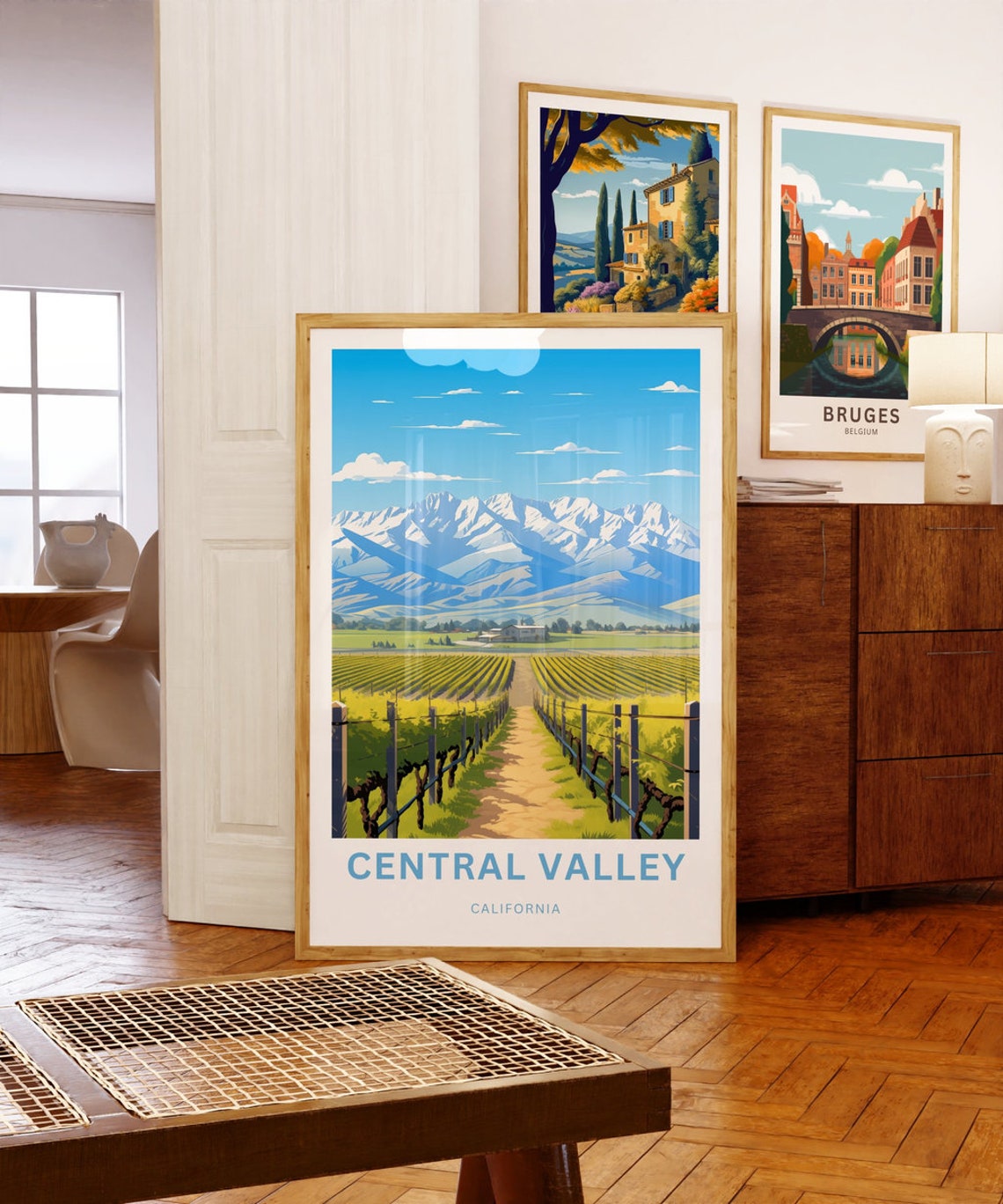 Central Valley California Vineyard Rows Snow Mountains Poster - Image 5