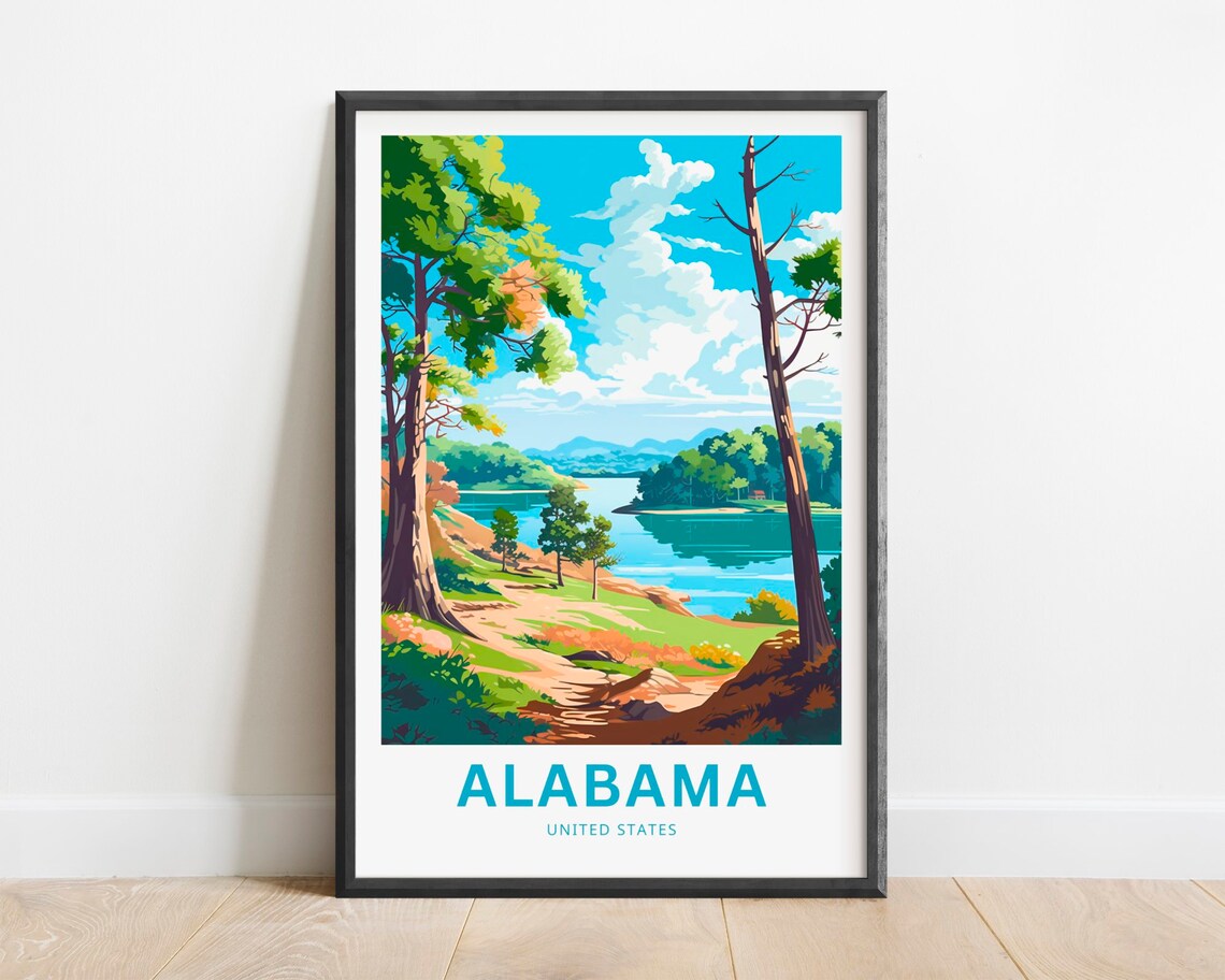 Alabama United States Travel Poster River Through Trees Scenic View
