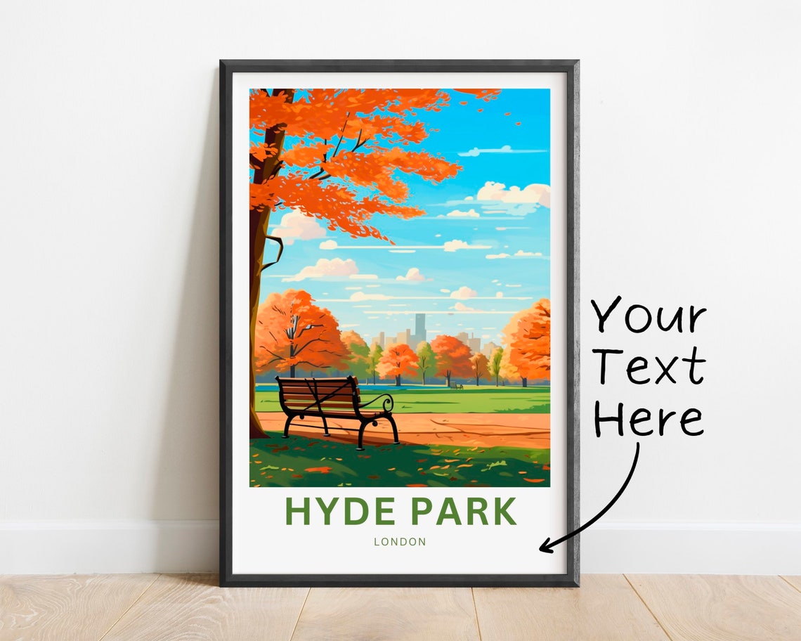 Hyde Park London Autumn Bench Park Scene Fall Color Travel Poster