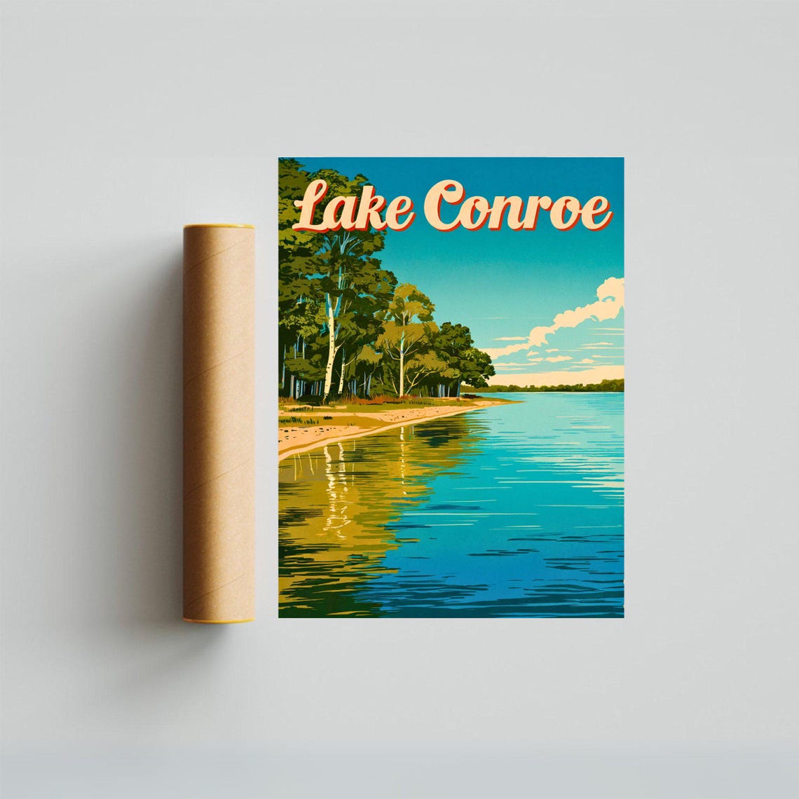 Lake Conroe Texas Travel Poster Pine Shoreline Reflection Lake Art - Image 4