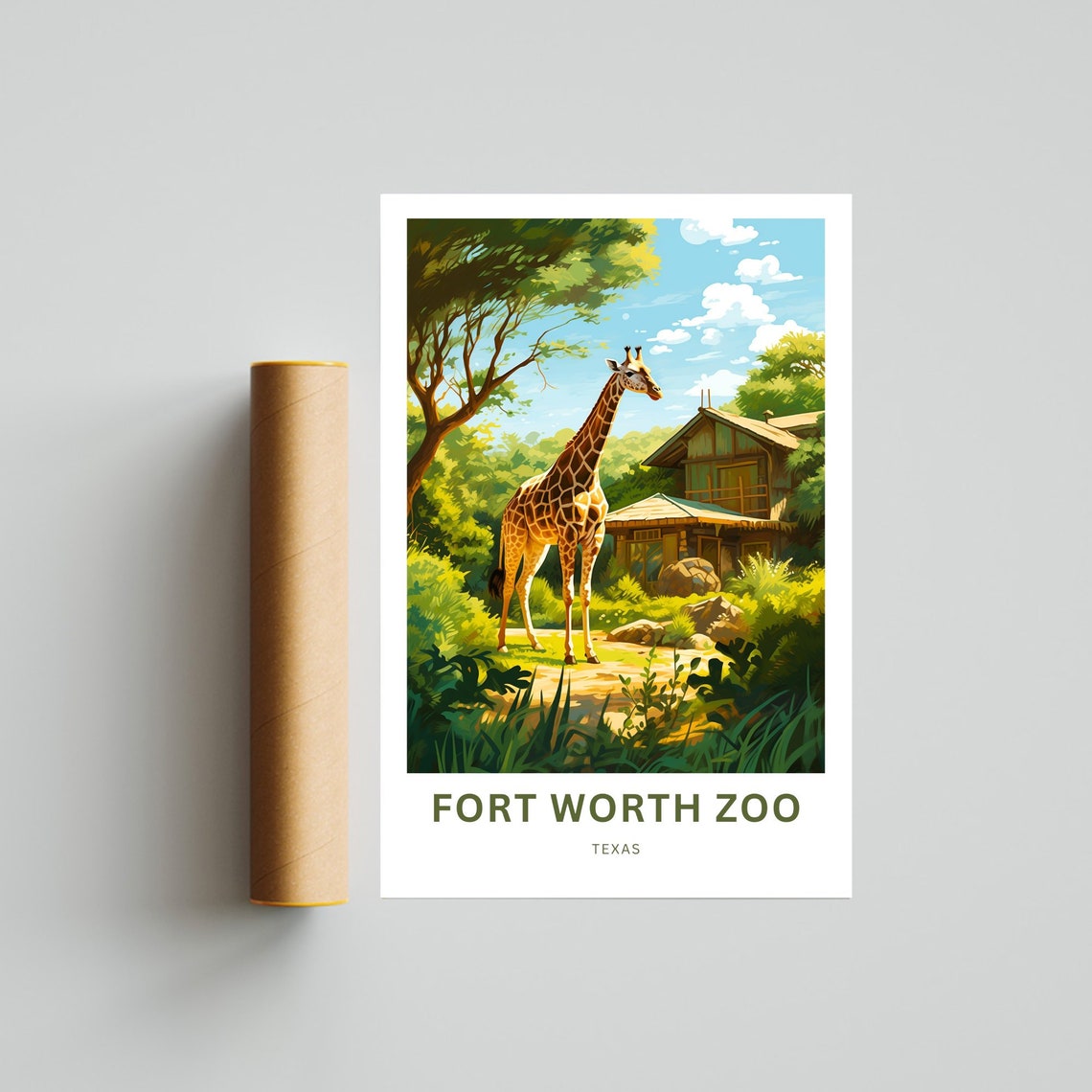 Fort Worth Zoo Texas Giraffe Wildlife Garden Vintage Travel Poster - Image 4