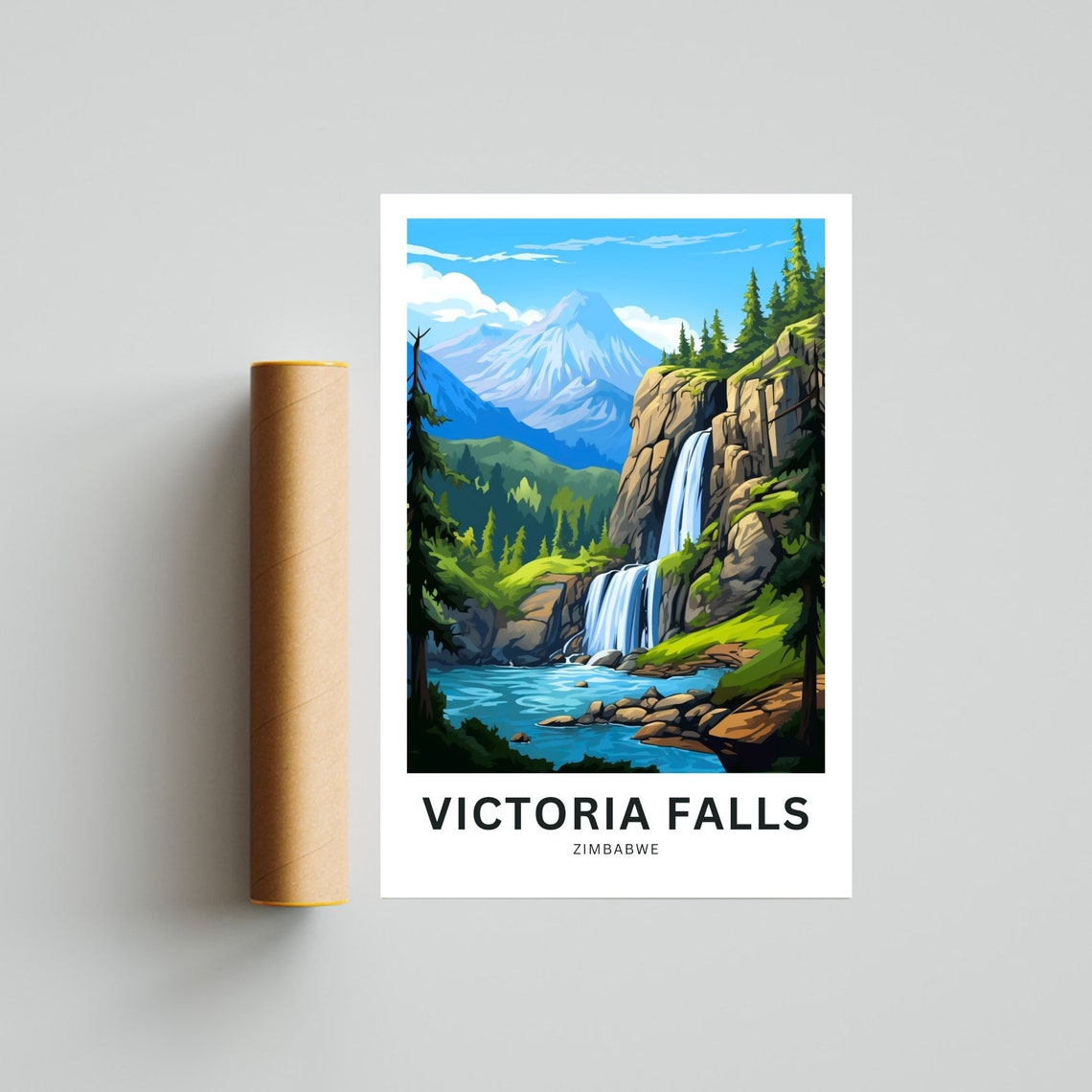 Victoria Falls Zimbabwe Waterfall Canyon Scene Custom Text Poster - Image 4