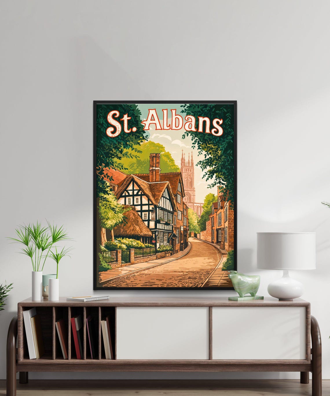 St Albans Old Tudor Half Timbered Cobbled Street England Poster - Image 3