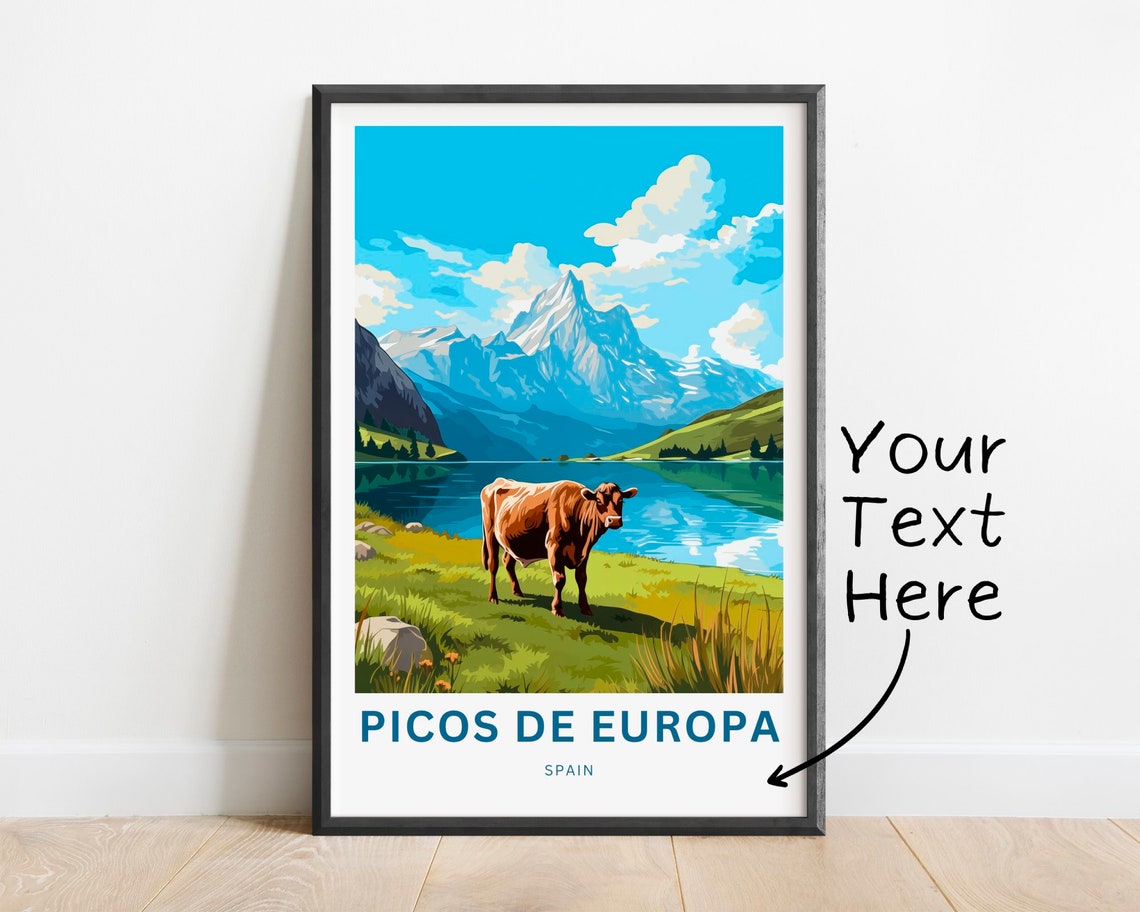 Personalized Picos De Europa Spain Alpine Cow Lake Travel Poster