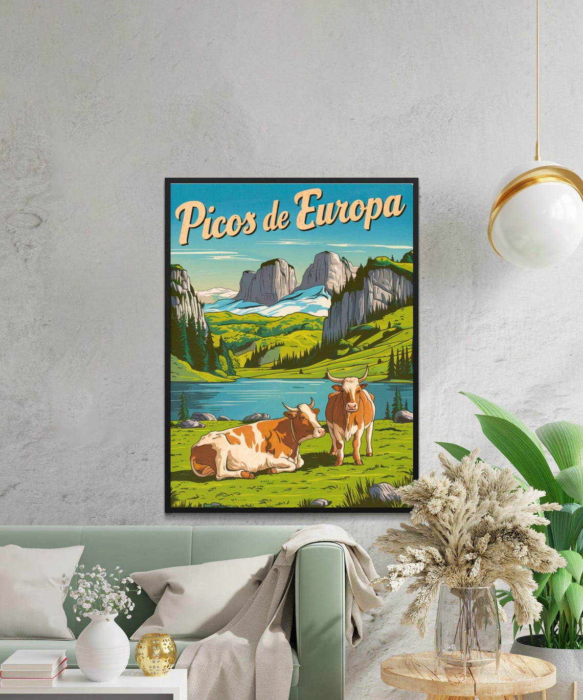 Picos de Europa Spain Vintage Travel Poster Alpine Cows Meadow - Image 3