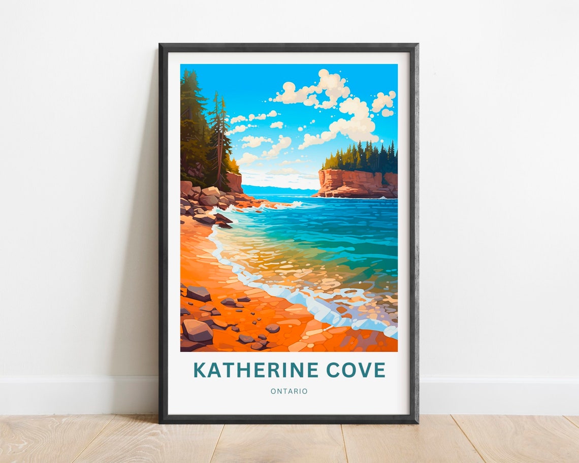 Katherine Cove Ontario Turquoise Water Beach Cliffs Travel Poster