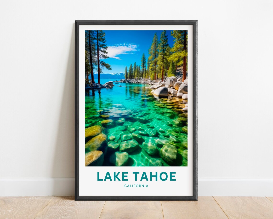 Lake Tahoe California Pine Shore Crystal Water Travel Poster