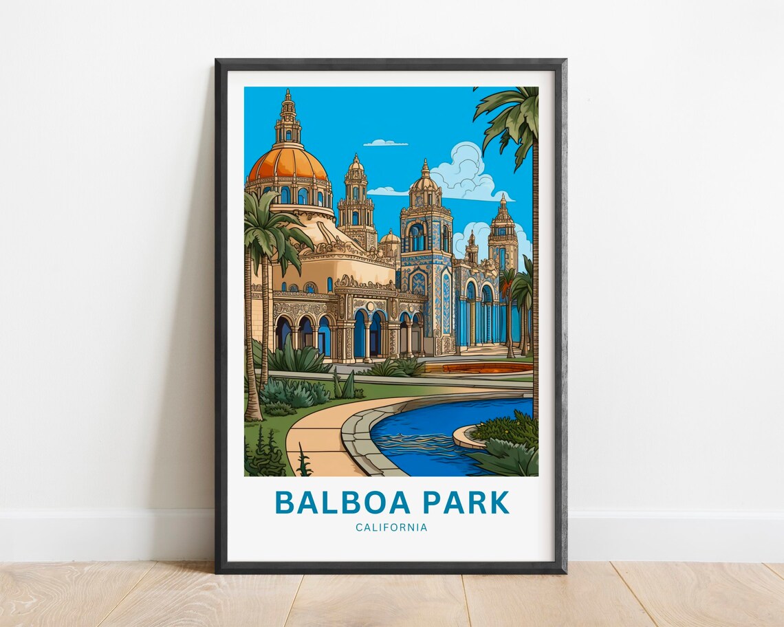 Balboa Park California Spanish Dome Garden Architecture Travel Poster