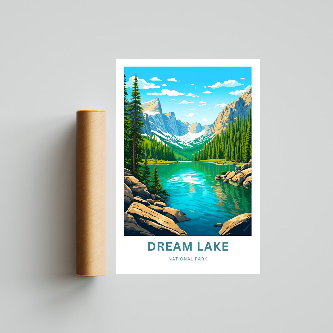 Personalized Dream Lake National Park Teal Alpine Lake Travel Poster - Image 4