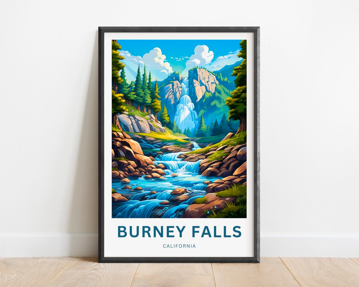 Burney Falls California Tall Cliff Waterfall Rocky Stream View Poster