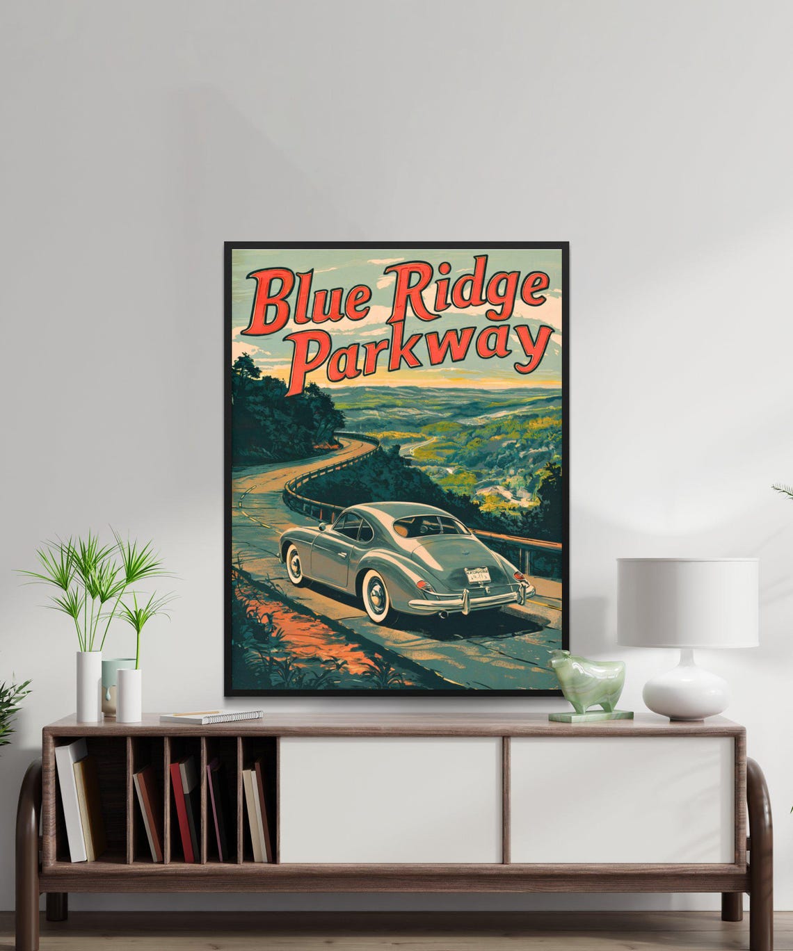 Blue Ridge Parkway Retro Silver Coupe Mountain Drive Travel Poster - Image 4