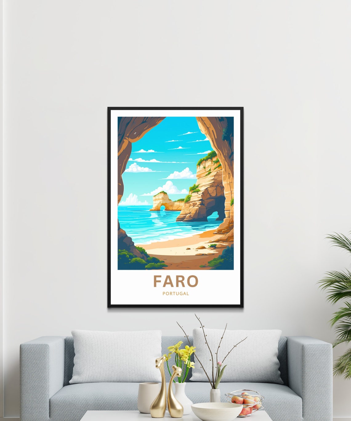 Faro Portugal Sea Arch Cave Beach Coastline Retro Travel Poster - Image 3