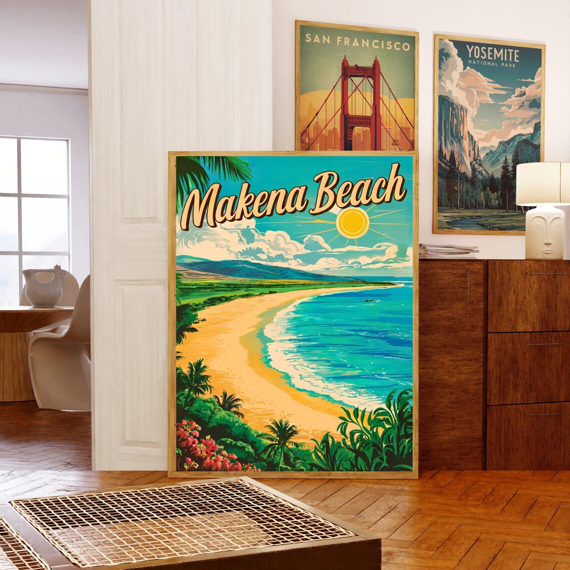 Makena Beach Hawaii Golden Sand Sunny Day Vintage Travel Poster - Image 5