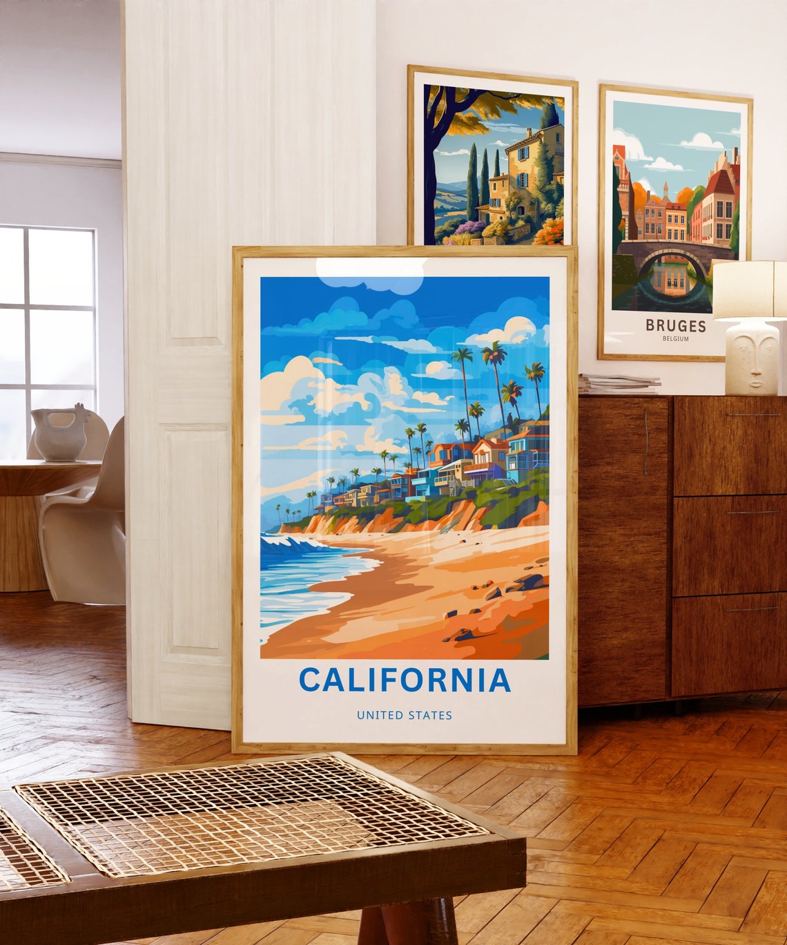 California United States Beach Cliffs Palm Trees Ocean Poster - Image 5