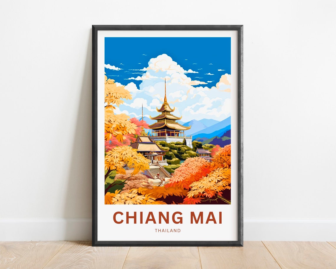 Chiang Mai Thailand Golden Temple Autumn Foliage Travel Poster