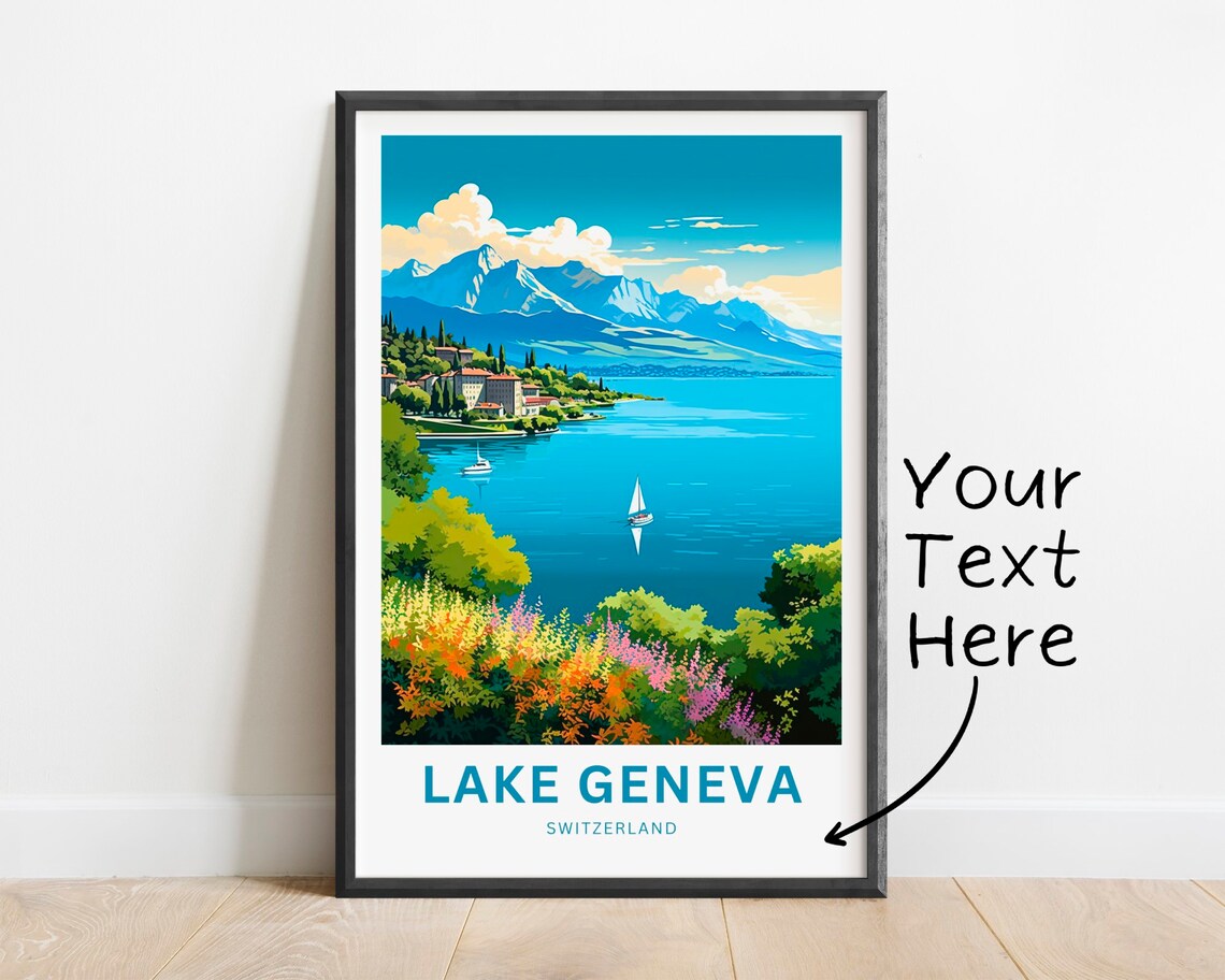 Personalized Lake Geneva Switzerland Sailboat Bay Travel Poster