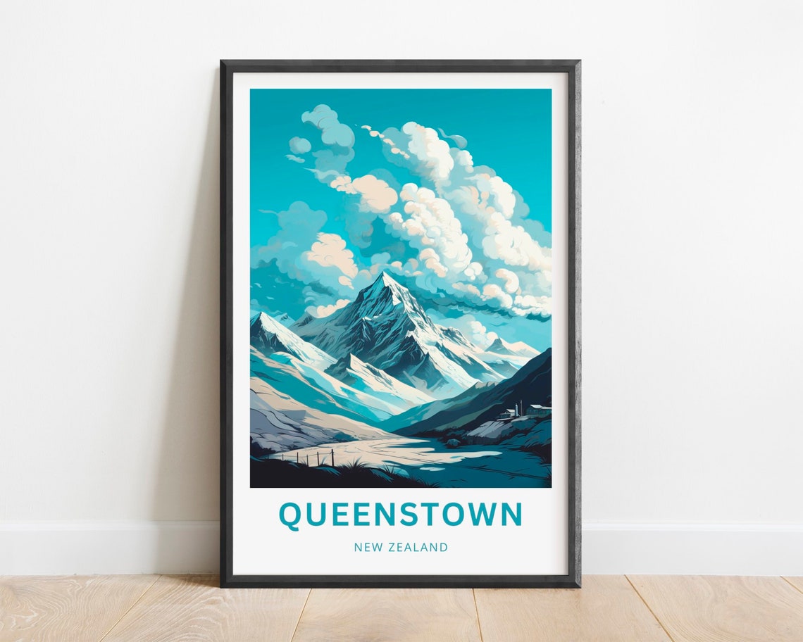 Queenstown New Zealand Snow Peaks Dramatic Clouds Mountain Poster