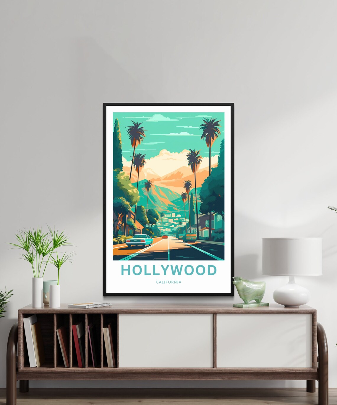 Hollywood California Sunset Palm Street Hills Retro Travel Poster - Image 2