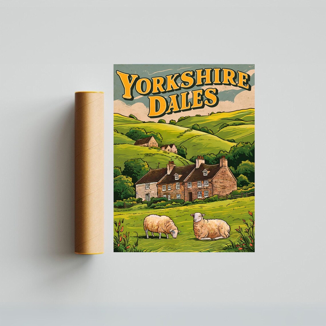 Yorkshire Dales Vintage Sheep Farmhouse Rolling Hills Travel Poster - Image 4