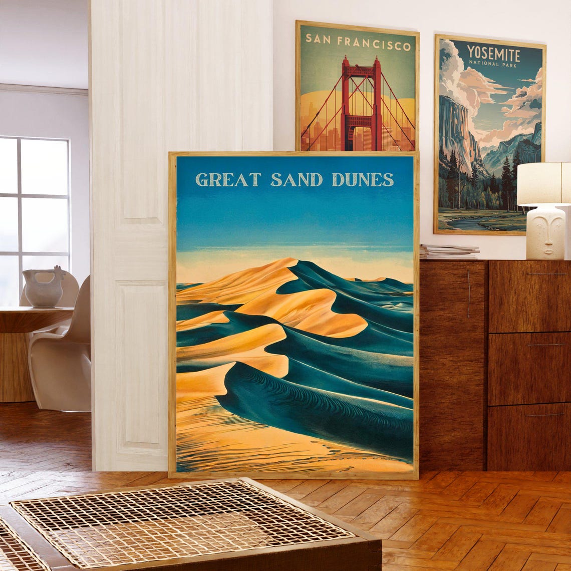 Great Sand Dunes Colorado Blue Sky Golden Dune Waves Art Poster - Image 3