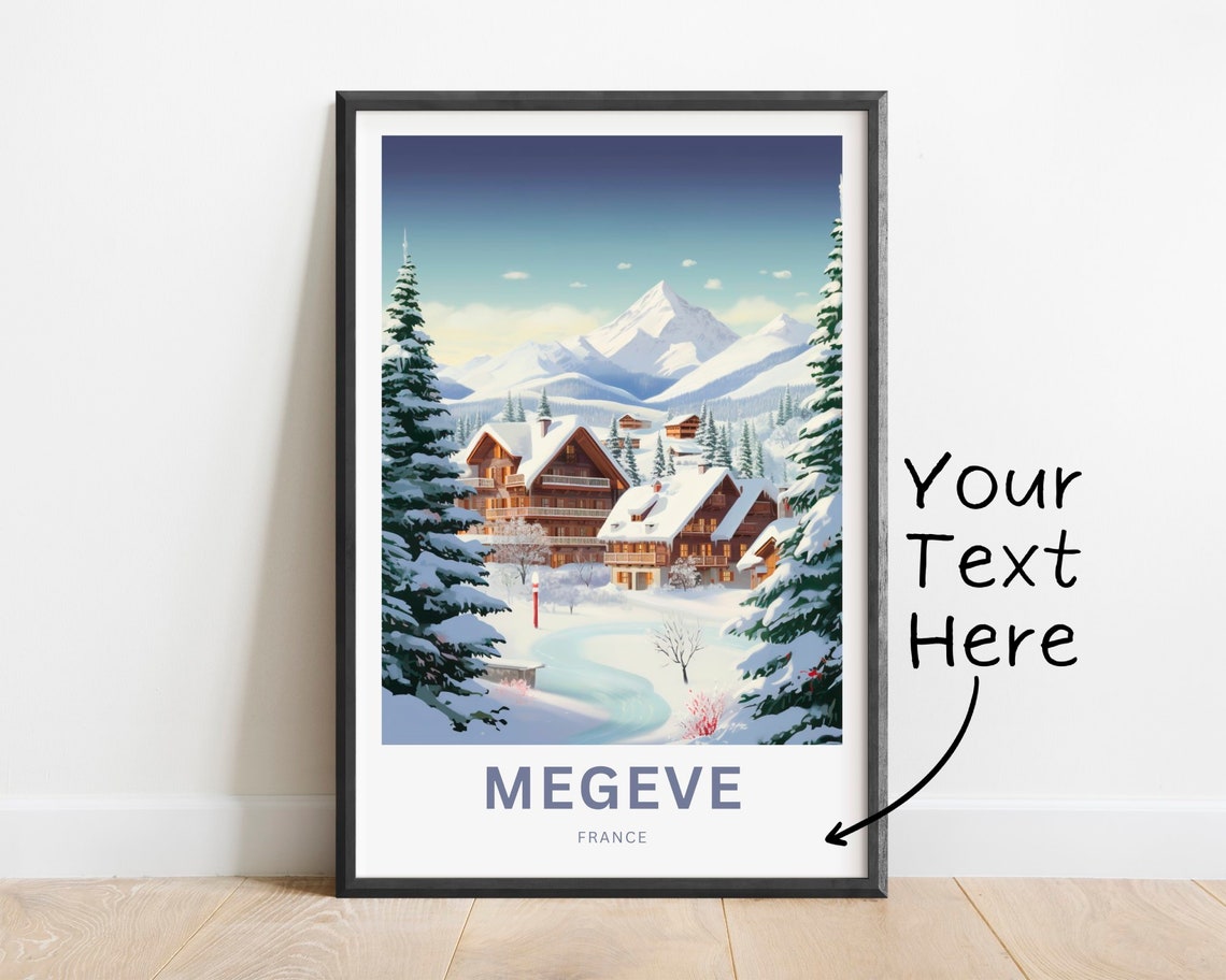 Personalized Megeve France Alpine Chalets Winter Custom Travel Poster