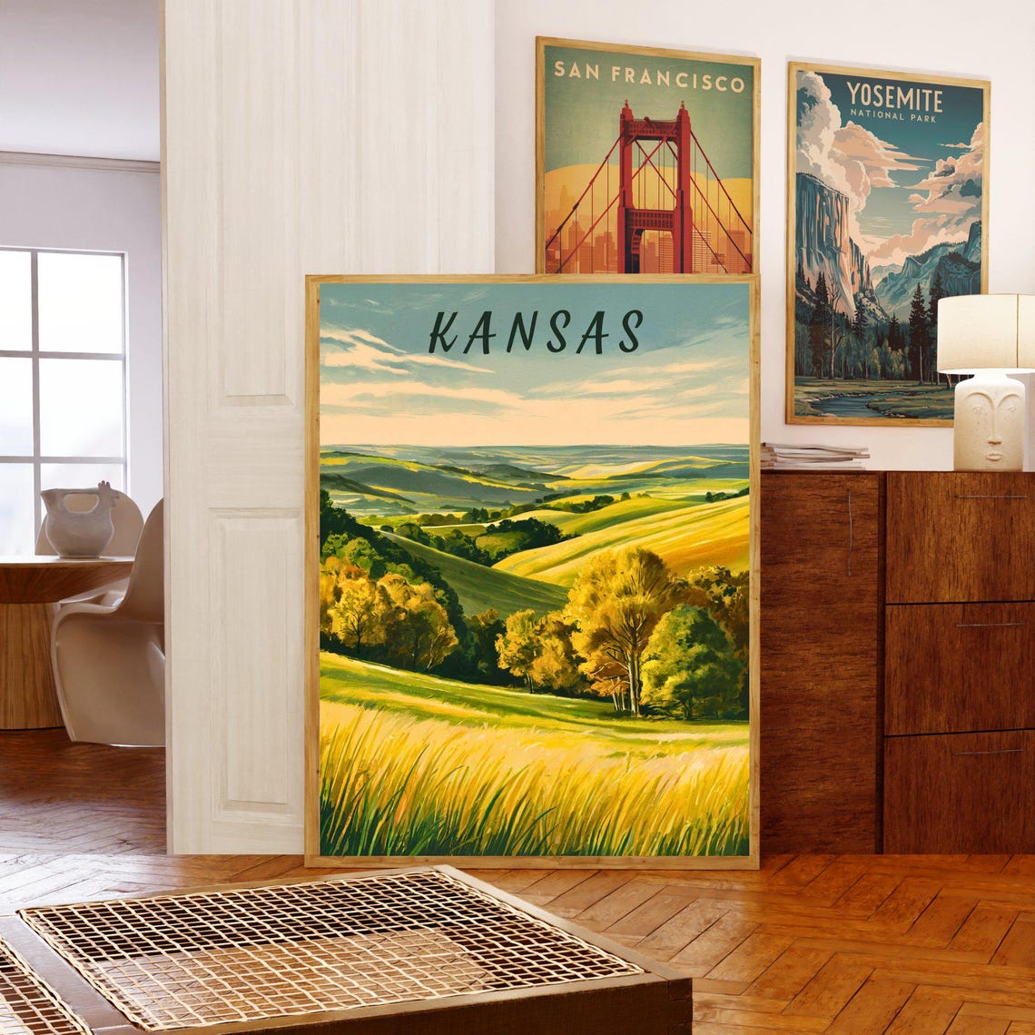 Kansas Golden Prairie Rolling Hills Vintage Travel Art Poster - Image 5